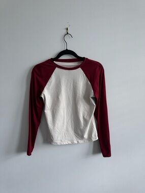 Classic Raglan Long-Sleeve Tee in White and Burgundy